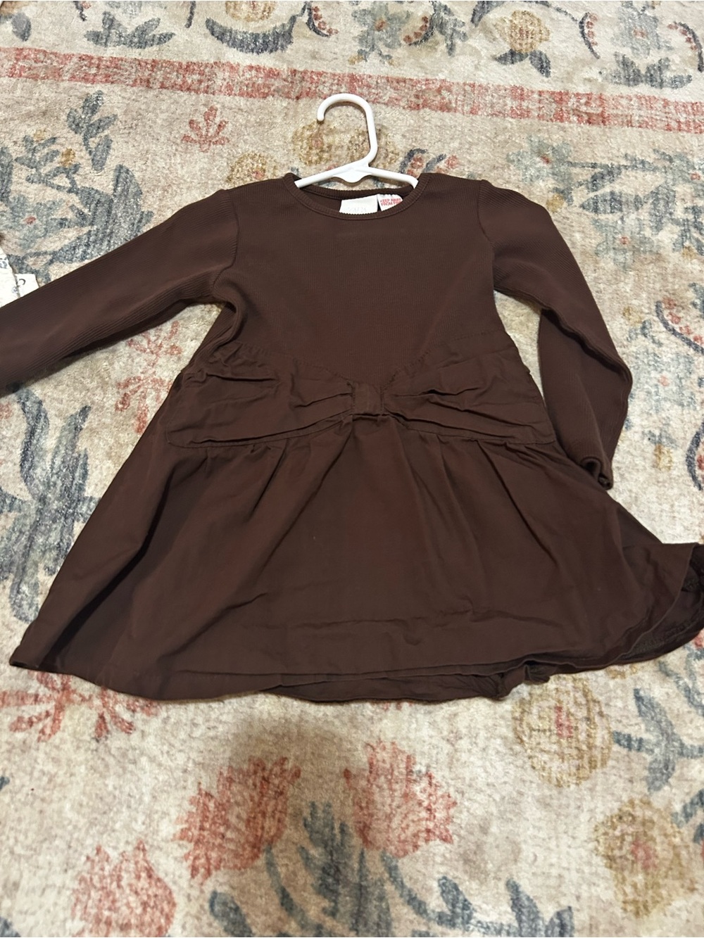 Girls' Brown Long-Sleeve Bow Skater Dress - mixed media